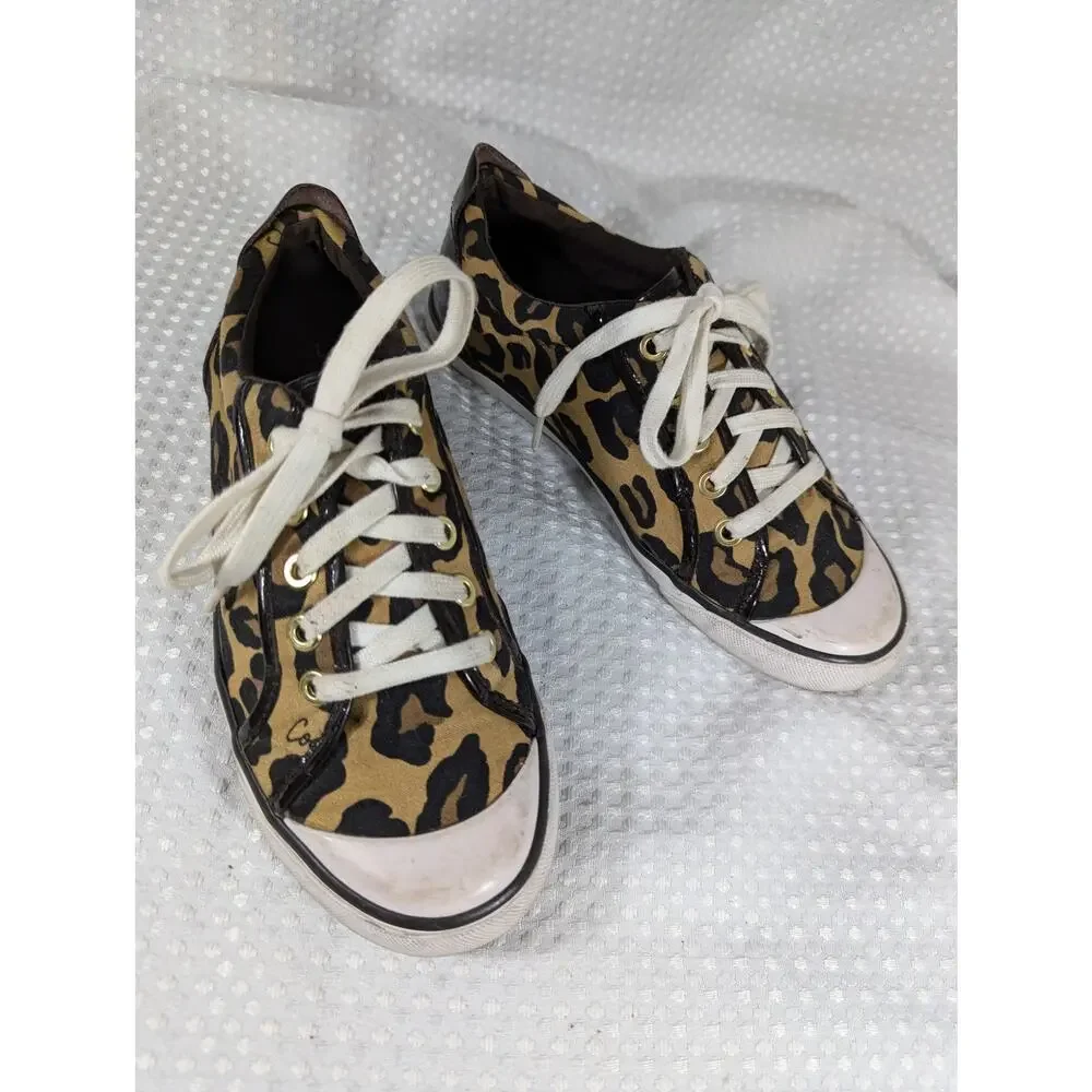 Coach Leopard Print Canvas Sneakers with White Laces